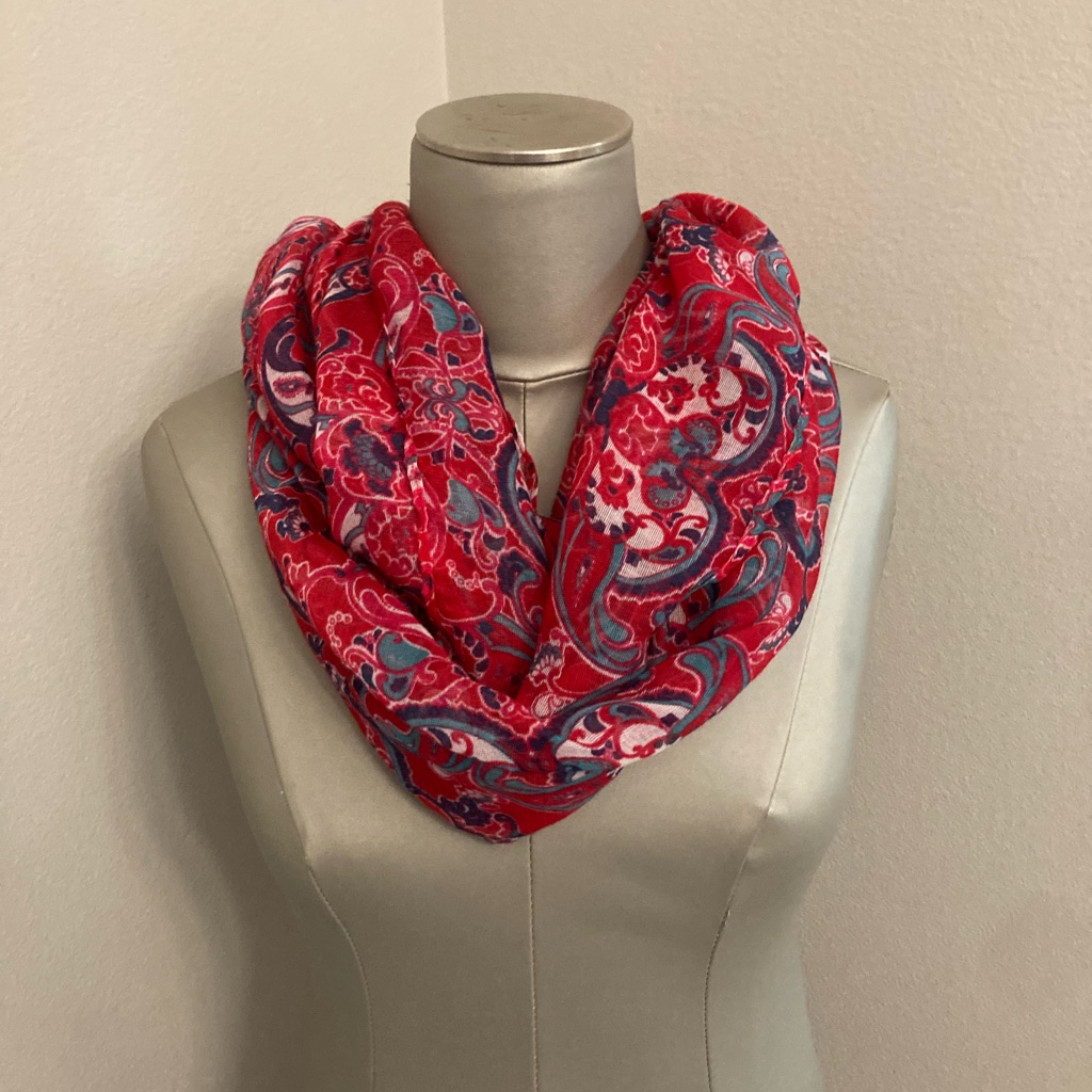 Red White Navy Blue GreenBlue Patterned Infinity Scarf 100 Polyester